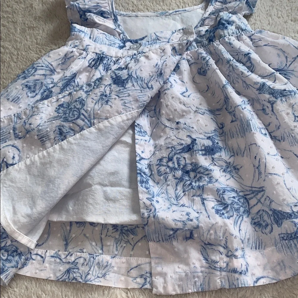 GAP Blue & White Wrap Dress 6-12M Ducks and Floral Print